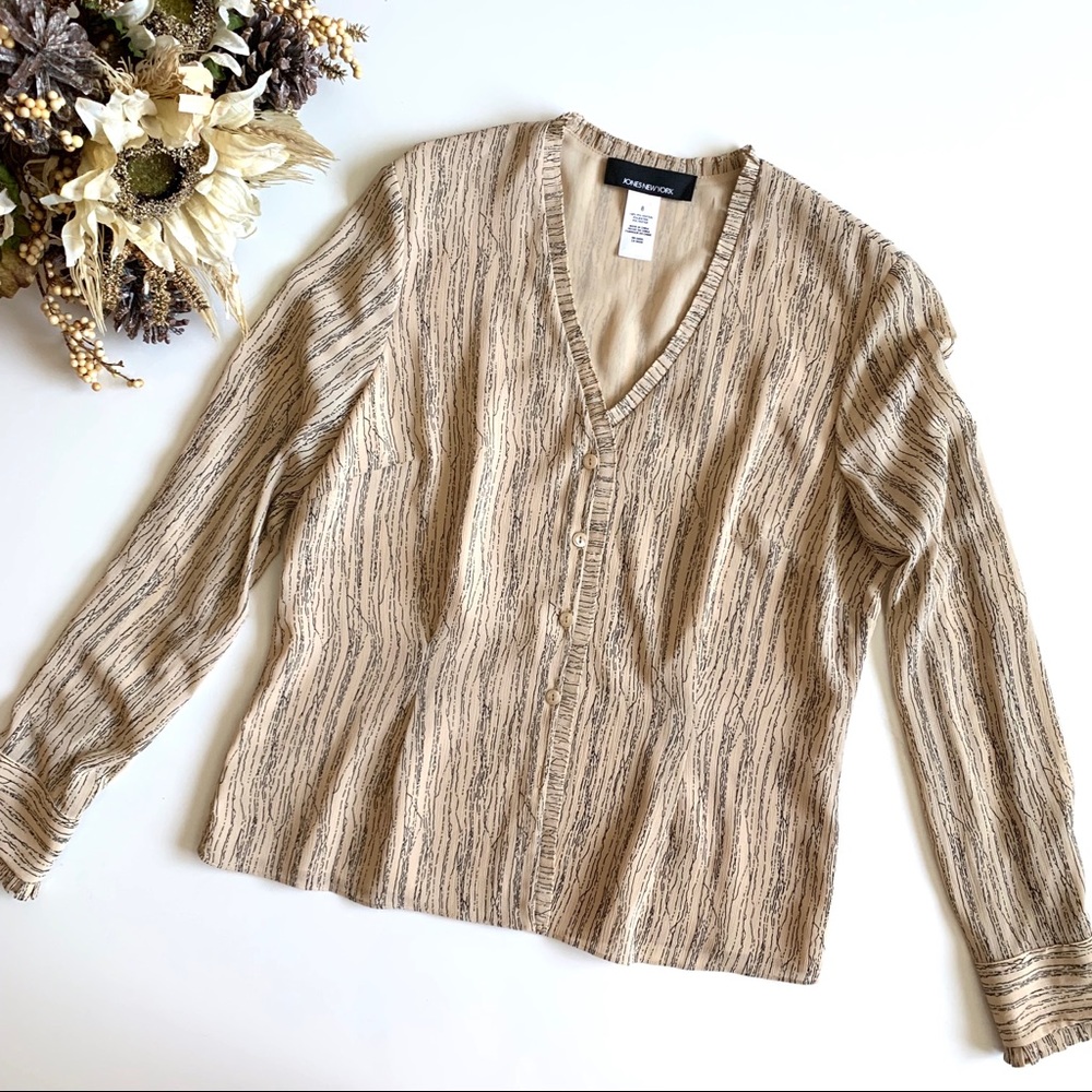 Jones New York V-Neck Button Down Blouse